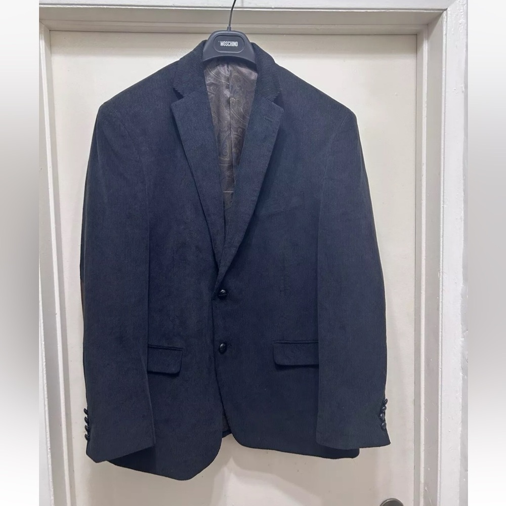 LRL Ralph Lauren Mens 46R Black Corduroy Blazer Jacket Elbow Patches Sport Coat